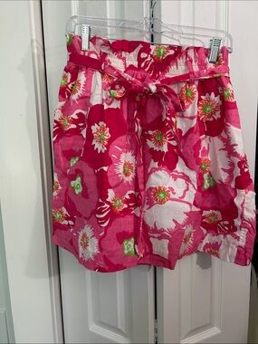 Lilly Pulitzer Bright Pink Floral Tie-Waist High-Rise Shorts